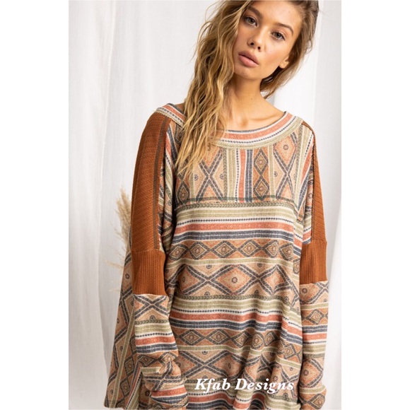 ❤️RESTOCKED! Boho Textured Aztec Dolman Tunic! - Picture 4 of 10